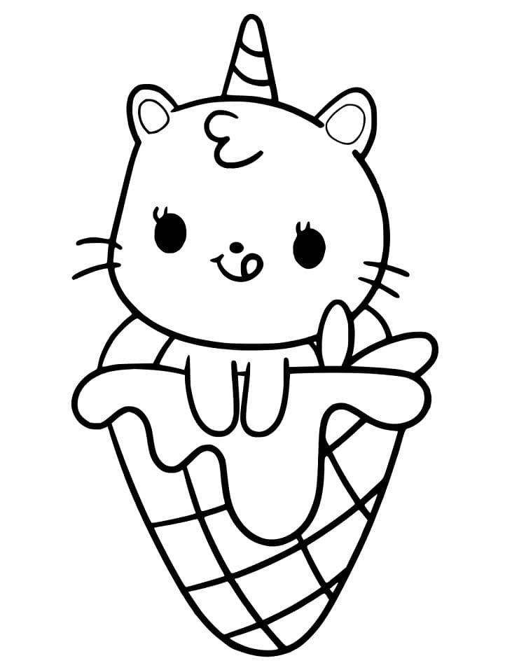 Kedi ve Dondurma boyama sayfası
