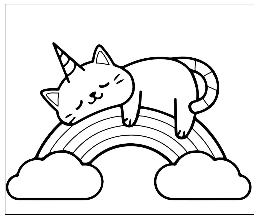 Kedi ve Gökkuşağı boyama sayfası