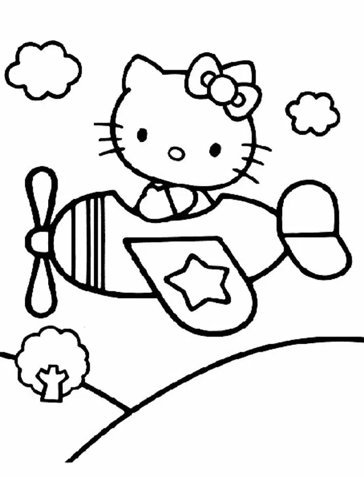 Hello Kitty Helikopter boyama sayfası