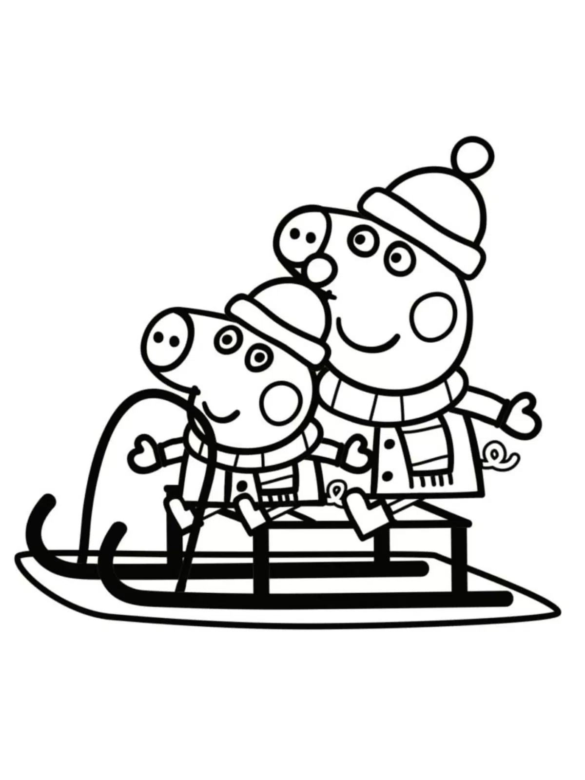 Domuz Peppa ve Arkadaşı Kayak Yapıyor boyama sayfası