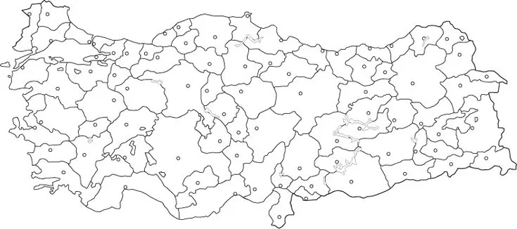 illere Ayrılmış Türkiye Haritası boyama sayfası