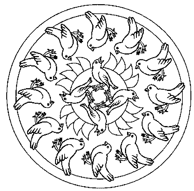 Kuşlar Mandala boyama sayfası