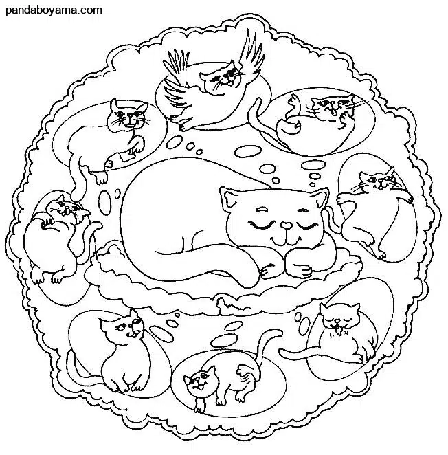 Sevimli Kedi Mandala boyama sayfası