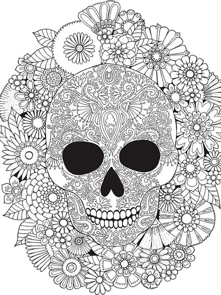 Çok Zor Şeker Kafatası Mandala boyama sayfası