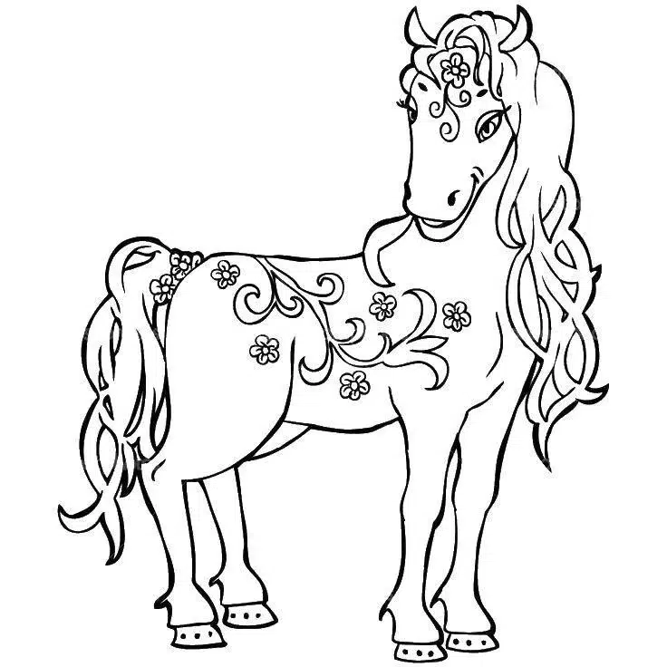 Gül Desenli At boyama sayfası