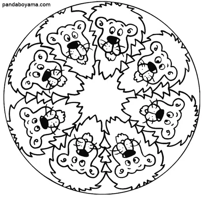 Aslan Mandala boyama sayfası