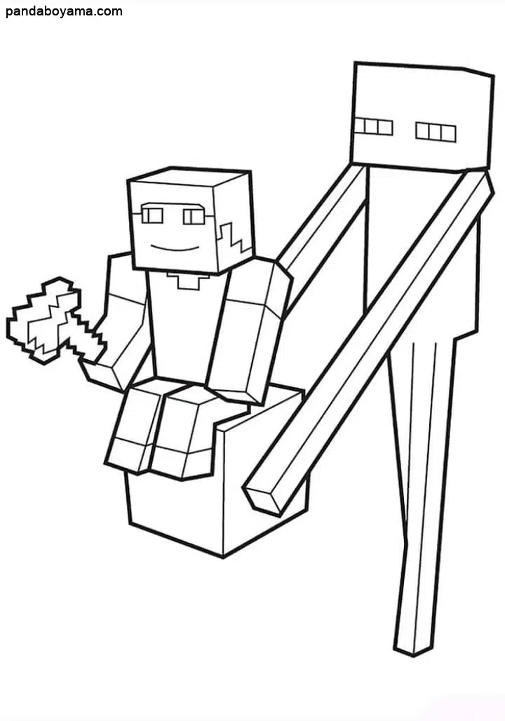 Minecraft Enderman ve Steve boyama sayfası