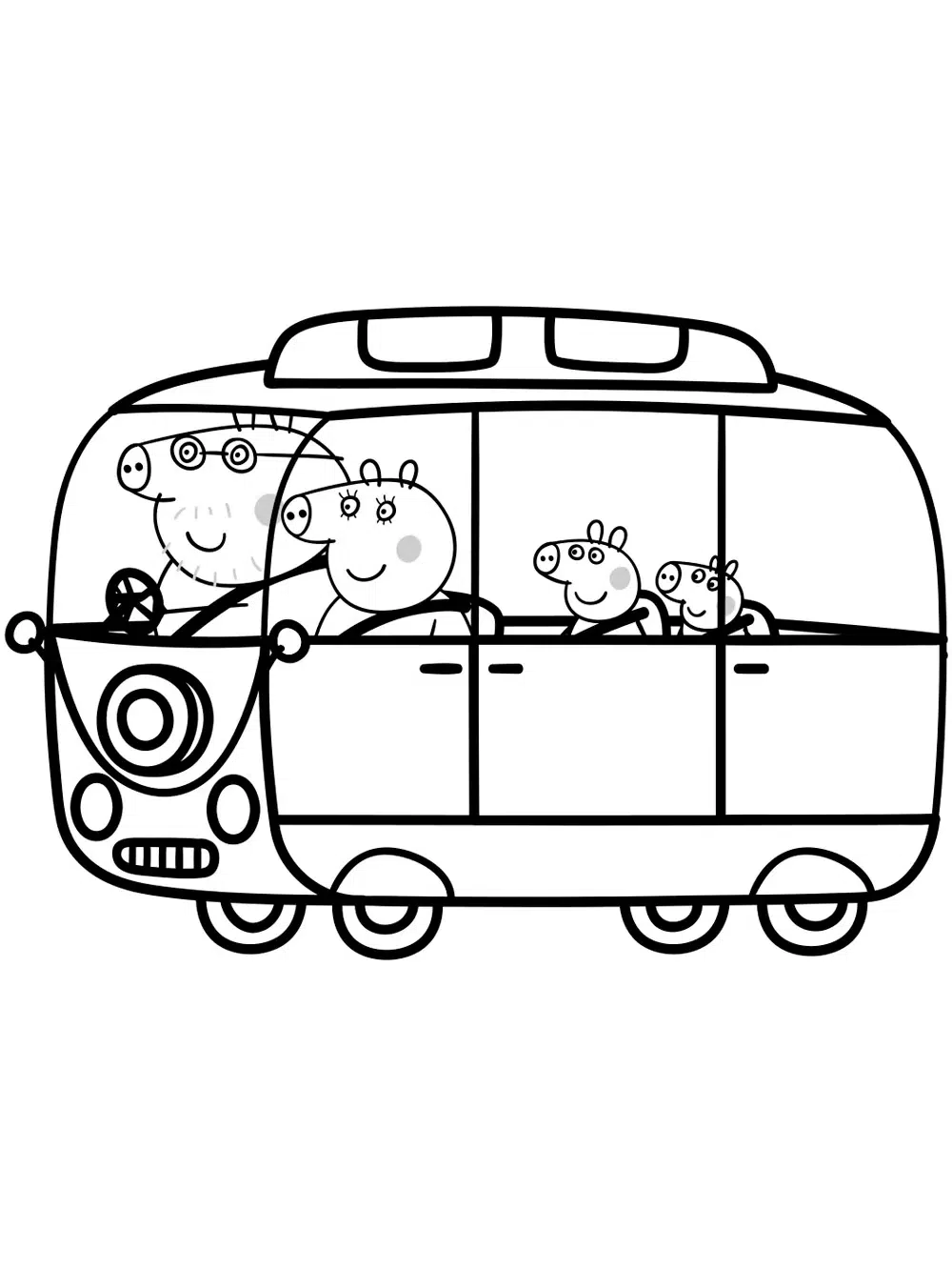 Domuz Peppa Ailesi Arabada boyama sayfası