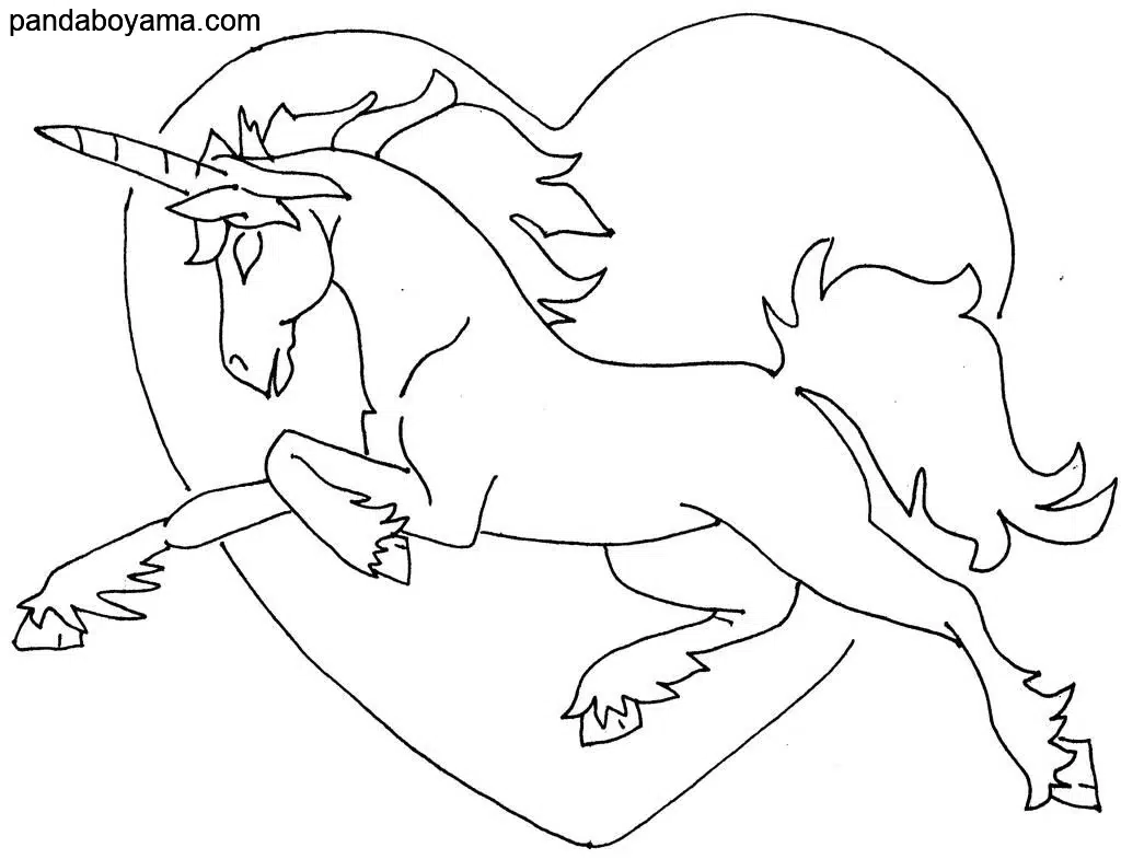 Kalp içinde Unicorn boyama sayfası