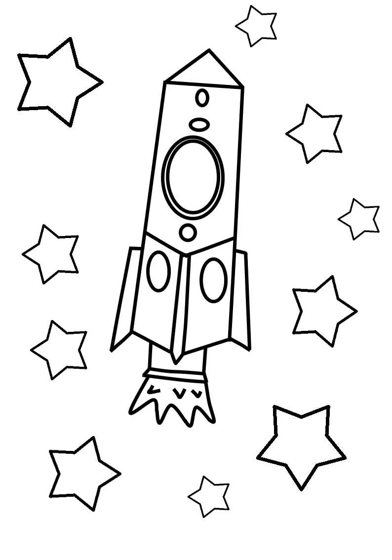 Roket ve Yıldızlar boyama sayfası