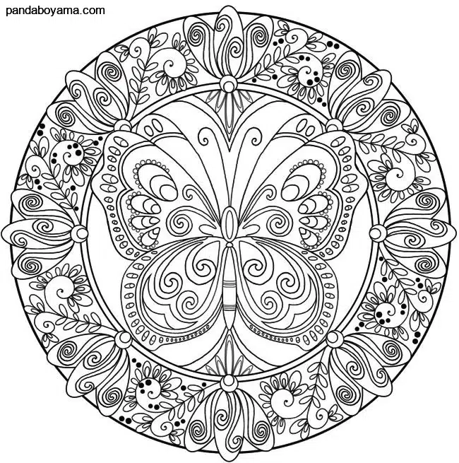 Zor Kelebek Mandala boyama sayfası