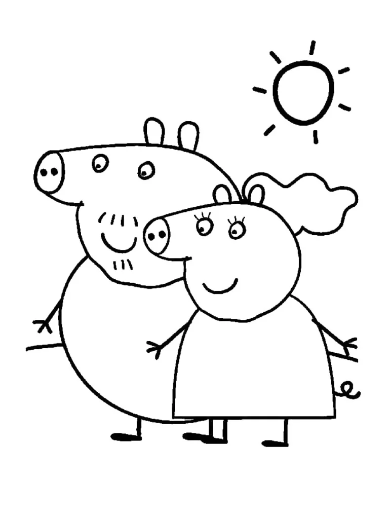 Baba Domuz Peppa ve Eşi boyama sayfası