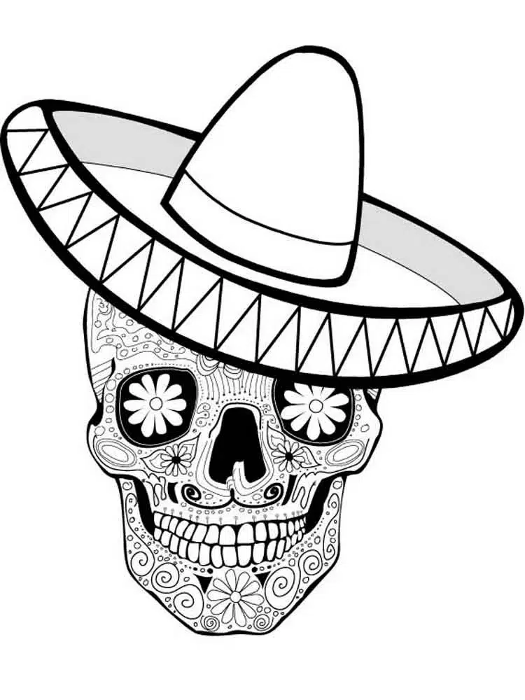 Meksika Stili Şeker Kafatası boyama sayfası