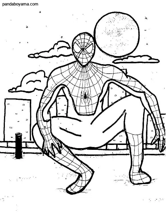 Oturan Örümcek Adam boyama sayfası