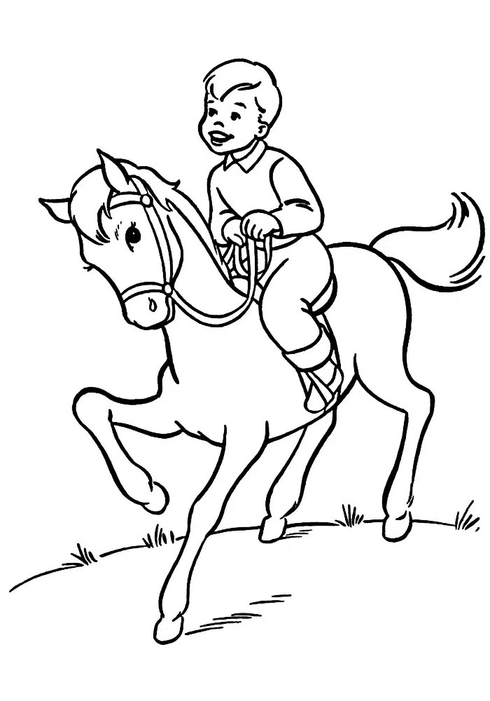 Küçük Çocuk At Biniyor boyama sayfası