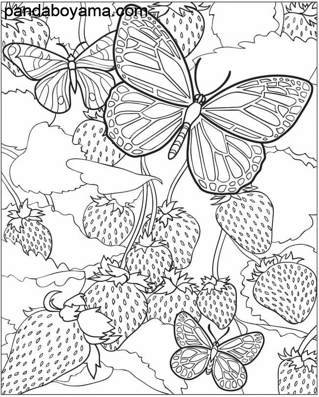 Çilek ve Kelebek boyama sayfası