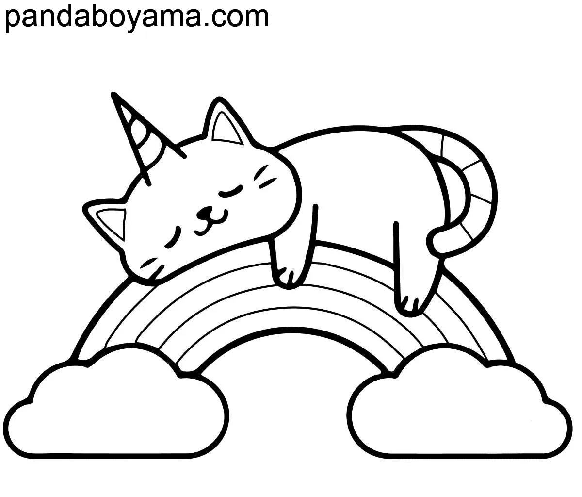 Kedi ve Gökkuşağı boyama sayfası